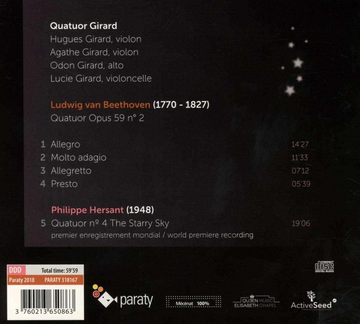 Quatuor Girard 베토벤: 현악 4중주 8번 (Beethoven: String Quartet Op.59 No.2) 