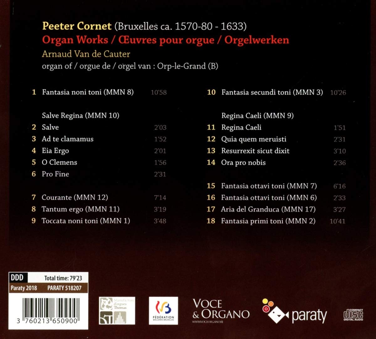 Arnaud van de Cauter 페테르 코르넷: 오르간 작품집 (Peeter Cornet: Organ Works) 