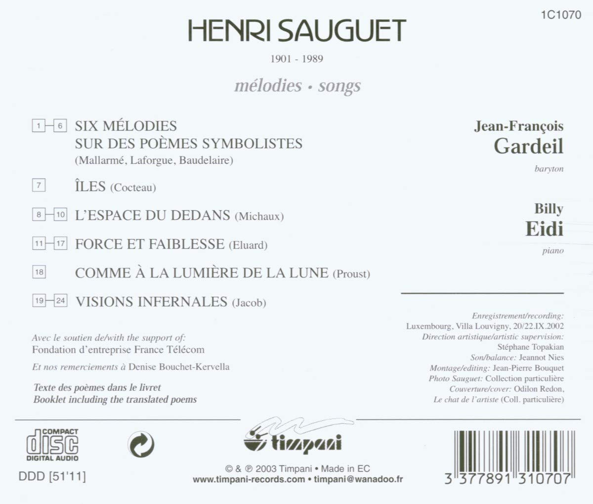 Jean-Francois Gardeil 소게: 프랑스 멜로디 17번 (Sauguet : Songs - La Melodie Francaise No.17) 