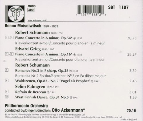 Benno Moiseiwitsch 슈만 / 그리그: 피아노 협주곡 (Schumann / Grieg : Piano Concertos) 