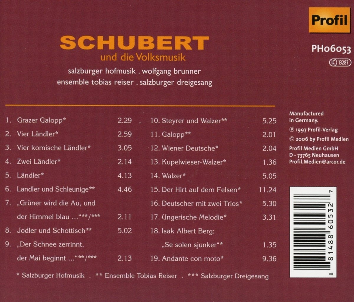 Wolfgang Brunner 슈베르트: 슈베르트와 민속음악 (Schubert : Schubert and The Folksmusic)  