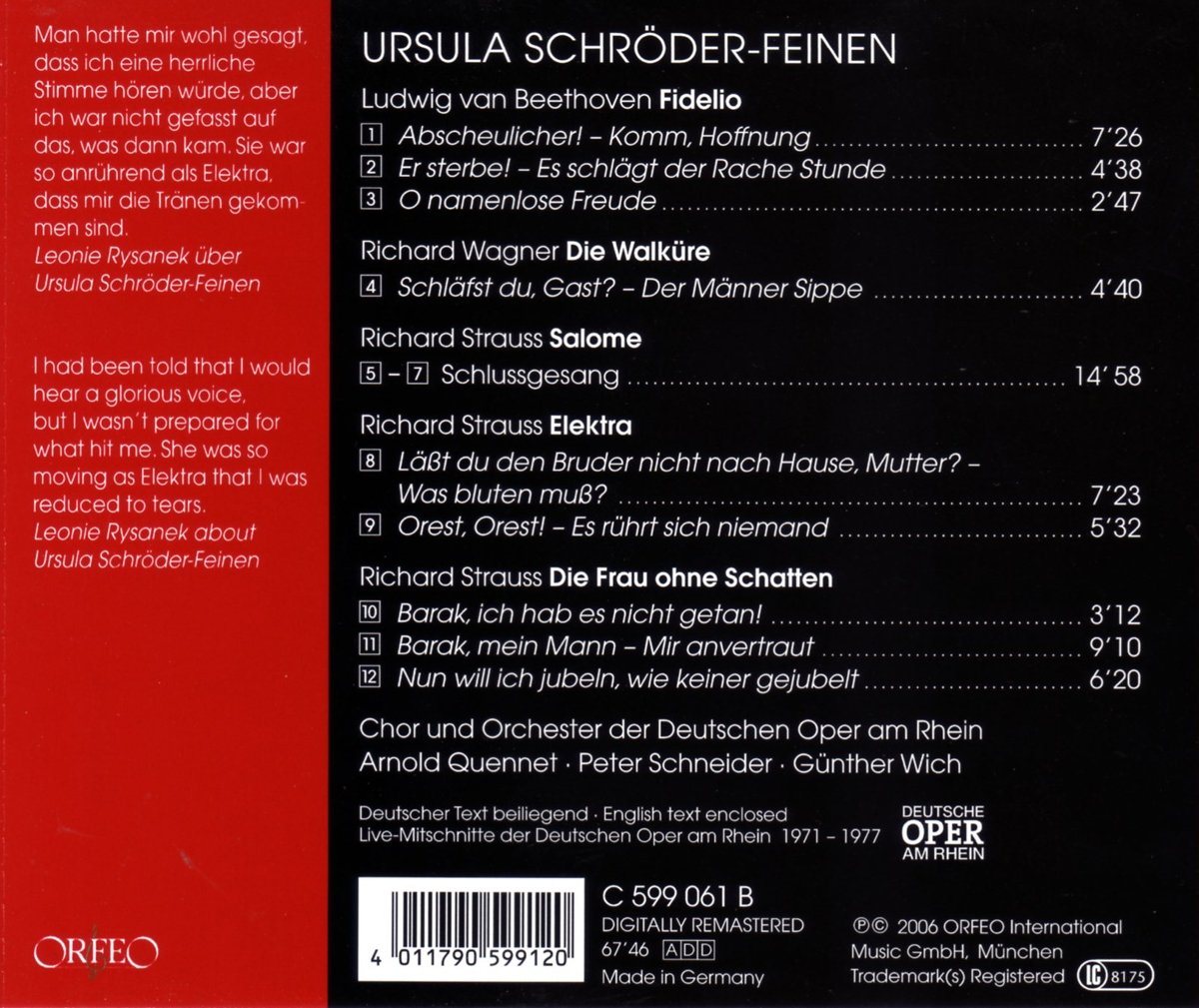 Ursula Schroder-Feinen 베토벤 / 바그너 / 슈트라우스: 오페라 아리아집 (Beethoven / Wagner / Strauss: Opera Arias) 
