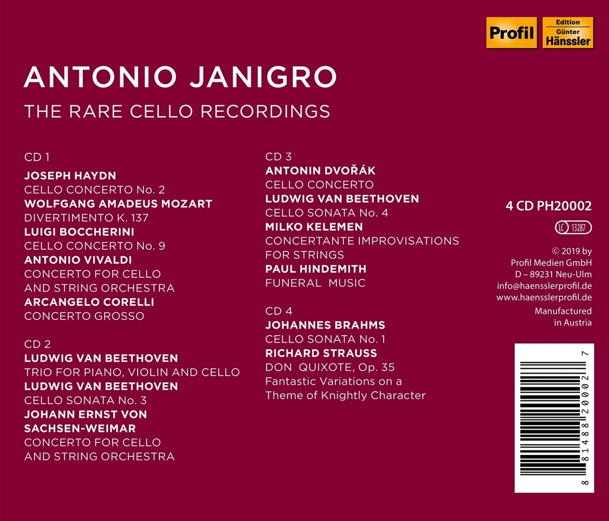 Antonio Janigro 하이든: 첼로 협주곡 2번 / 베토벤: '대공' 트리오 7번, 첼로 소나타 3번 - 안토니오 야니그로