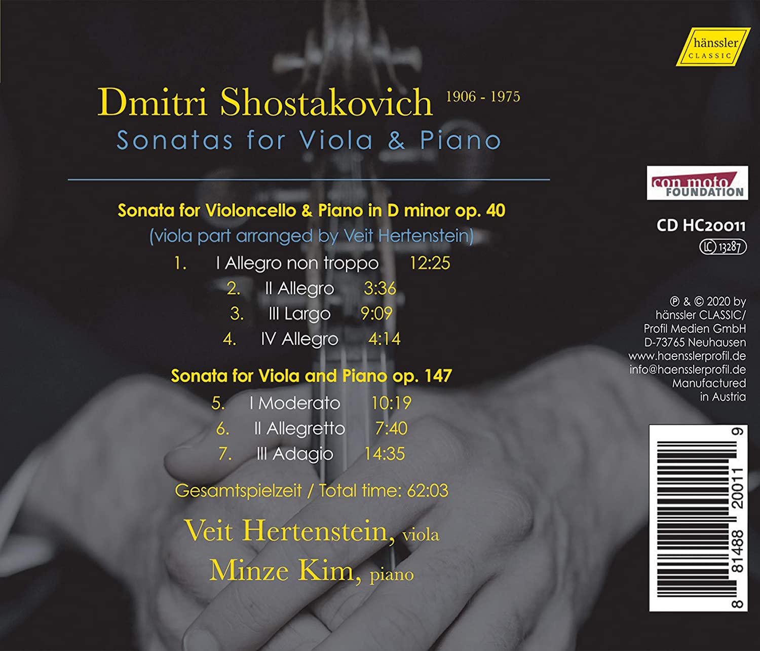 Veit Hertenstein 쇼스타코비치: 비올라 소나타 (Shostakovich: Viola Sonata Op.147, Cello Sonata Op.40) 