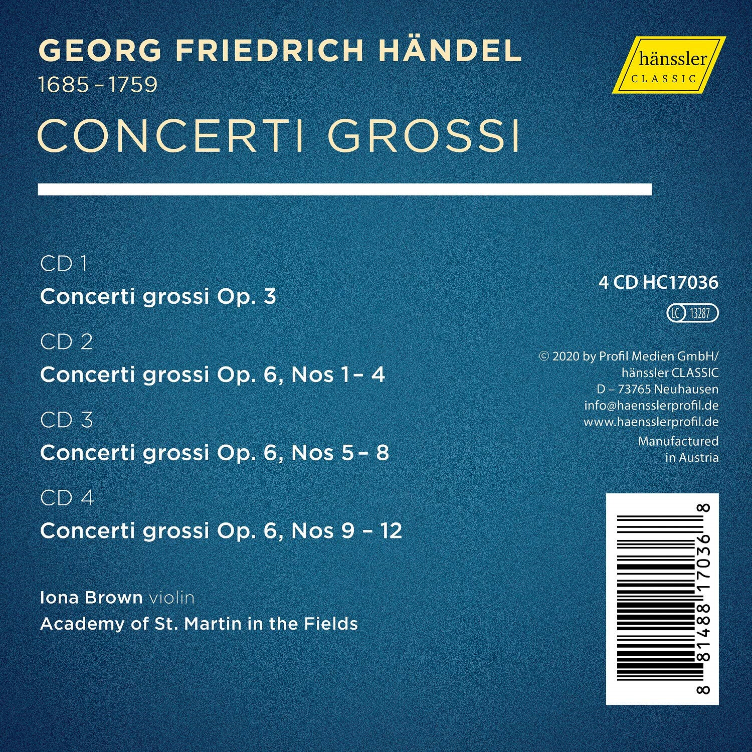 Iona Brown 헨델: 합주 협주곡 전곡 (Handel: Concerti Grossi Op.3, Op.6) 