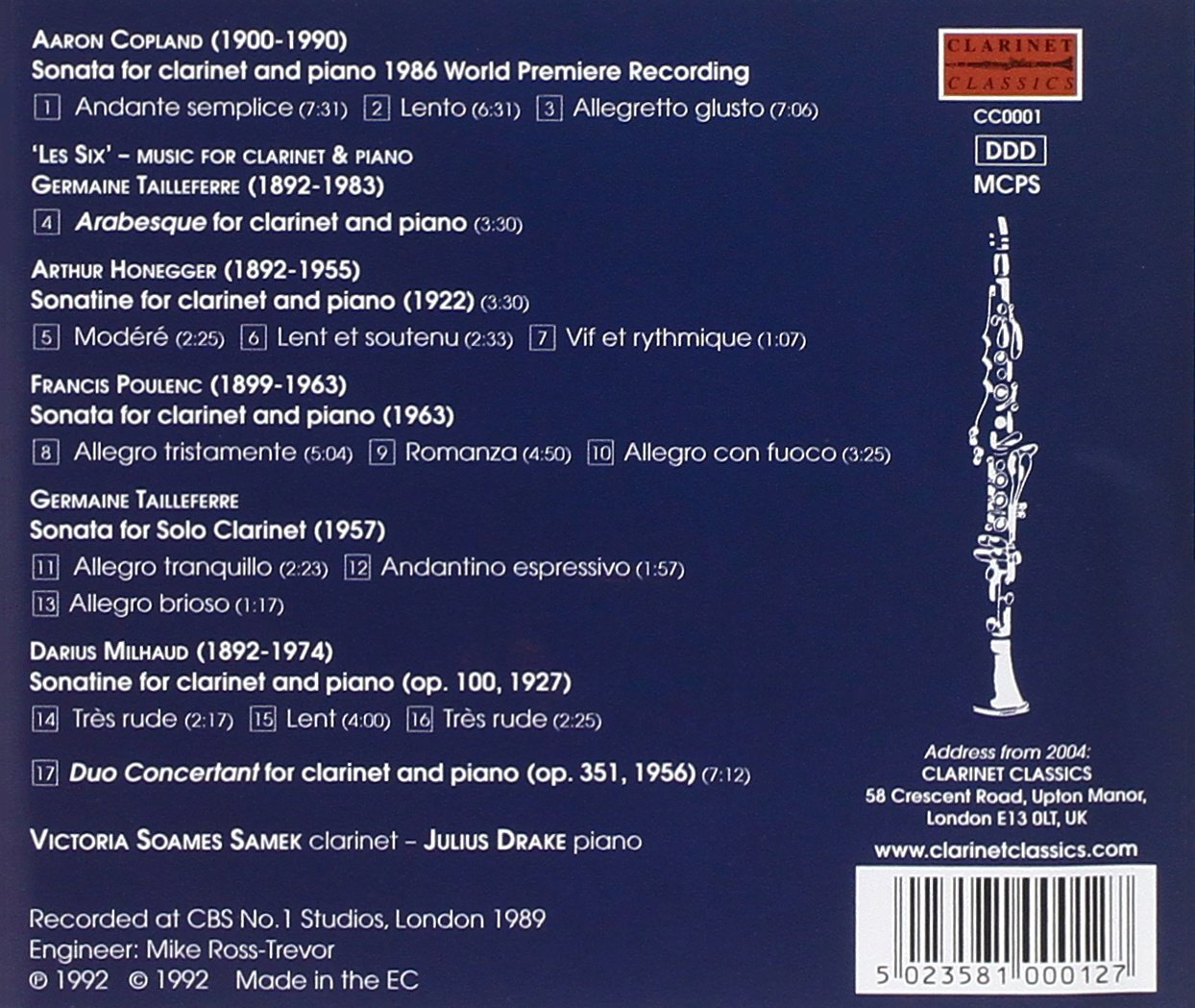 Victoria Soames 코플랜드: 클라리넷과 피아노를 위한 소나타 (Copland : Les Six Works for Clarinet and Piano)