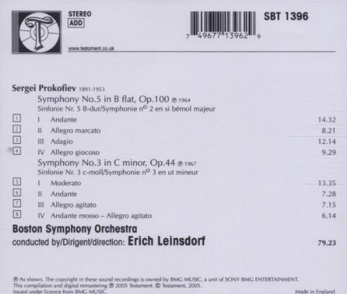 Erich Leinsdorf 프로코피예프: 교향곡 3, 5번 (Prokofiev : Symphony Nos.3, 5) 