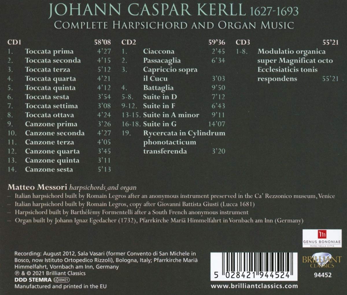 Matteo Messori 요한 카스파르 케를: 하프시코드와 오르간 작품 전곡 (Johann Caspar Kerll: Complete Keyboard Music) 