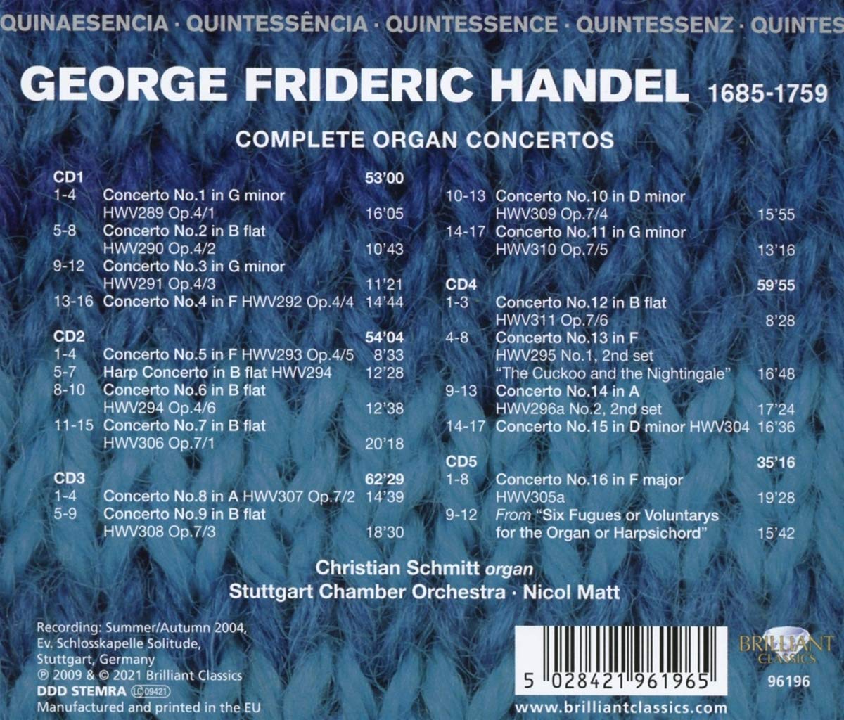 Christian Schmitt 헨델: 오르간 협주곡 전곡 (Handel: Complete Organ Concertos) 