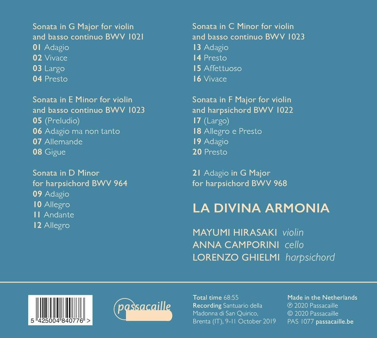 La Divina Armonia 바흐: 바이올린 소나타 (J.S.Bach: Sonatas for Violin and Basso Continuo BWV 1021-1024)