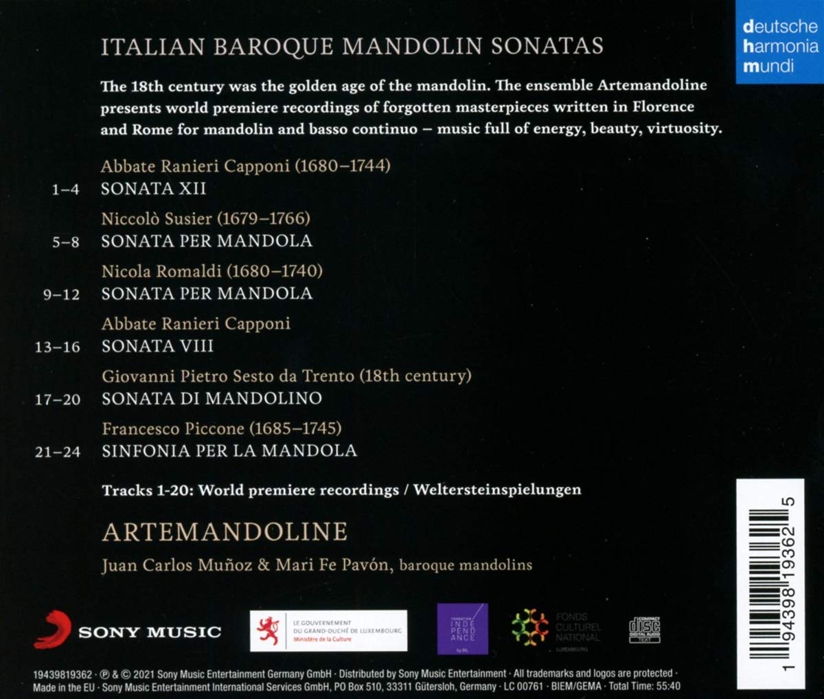 Artemandoline 이탈리아 바로크 만돌린 소나타집 (Italian Baroque Mandolin Sonatas) 