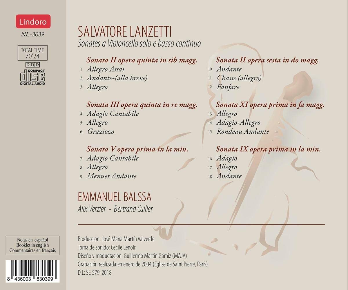 Emmanuel Balssa 살바토레 란체티: 첼로 소나타 (Salvatore Lanzetti: Cello Sonatas)