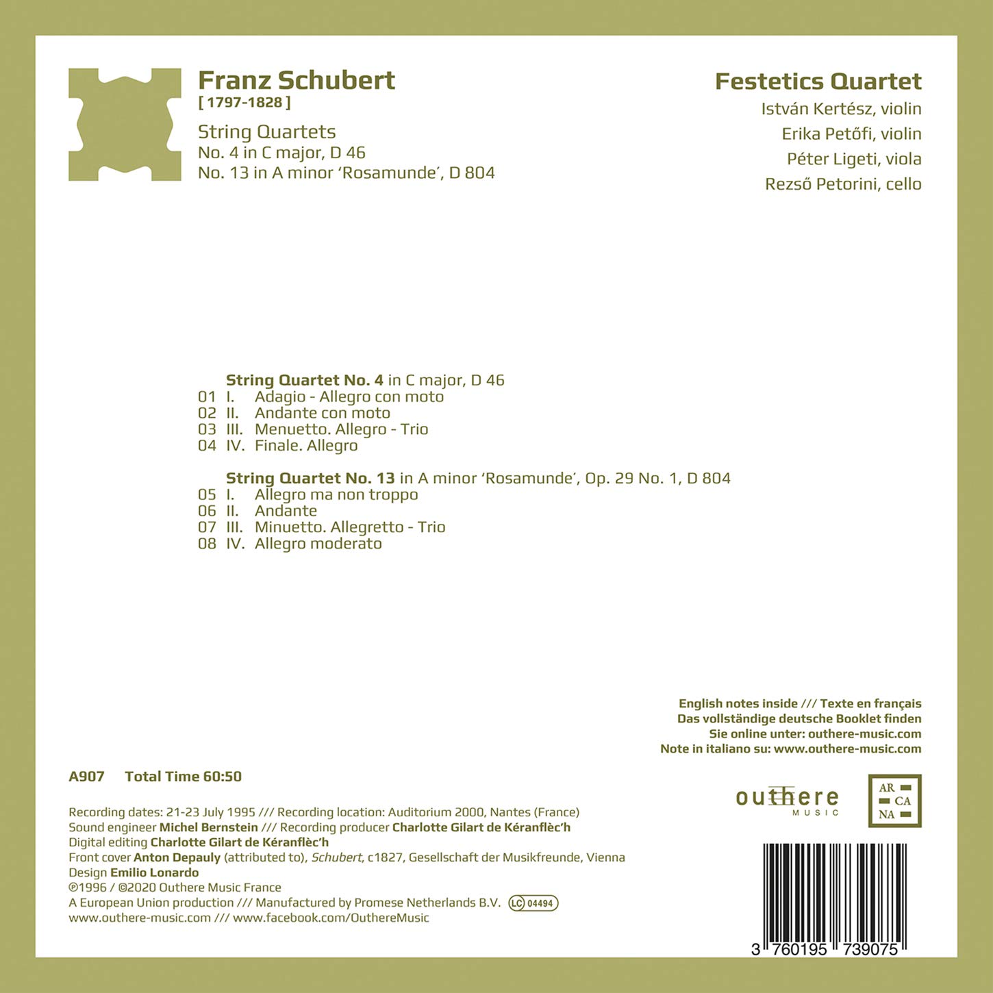 Festetics Quartet 슈베르트: 현악사중주 4번, 13번 '로자문데' (Schubert: String Quartets D46, D804 'Rosamunde') 