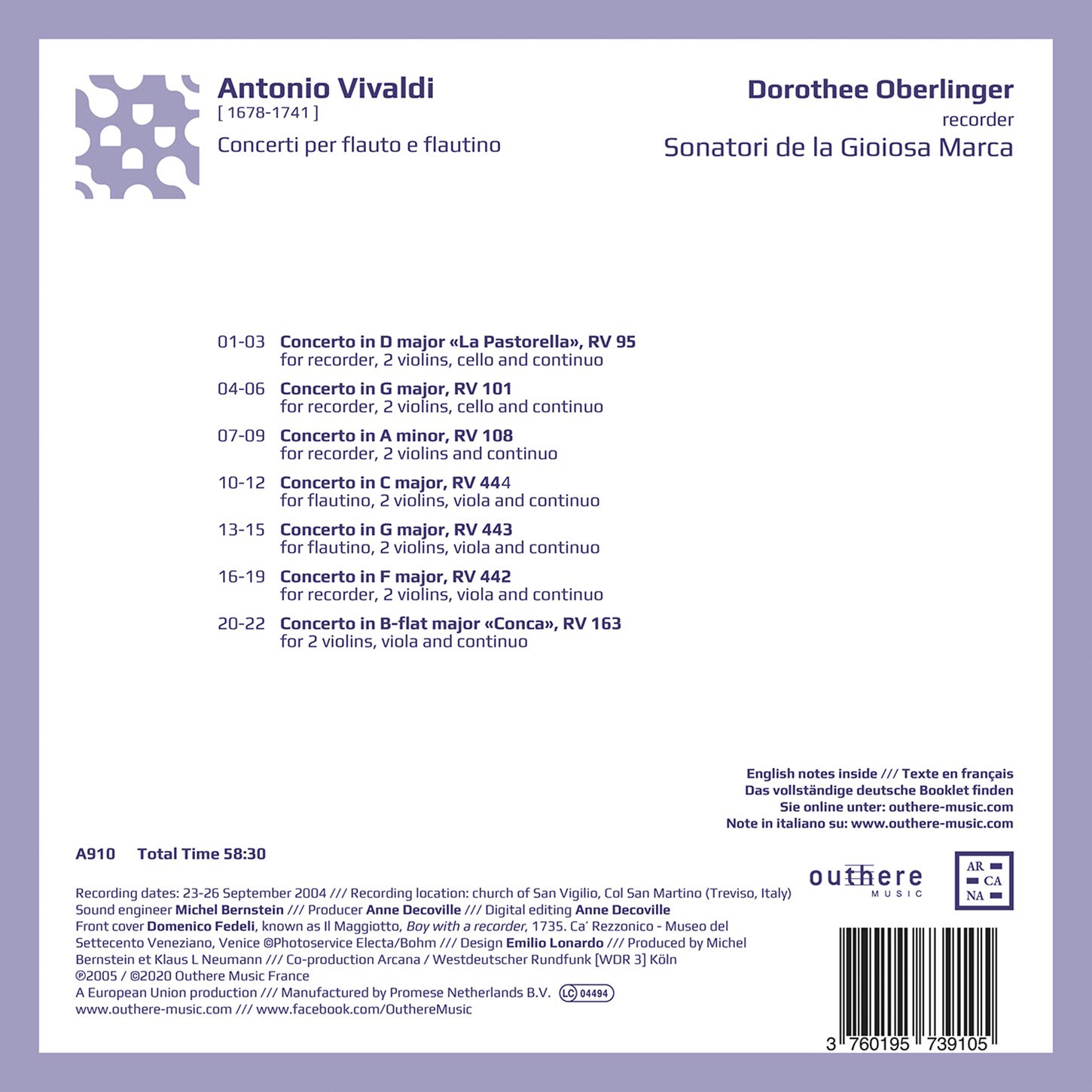 Dorothee Oberlinger 비발디: 리코더 협주곡집 (Vivaldi: Concerti per Flauto e Flautino)