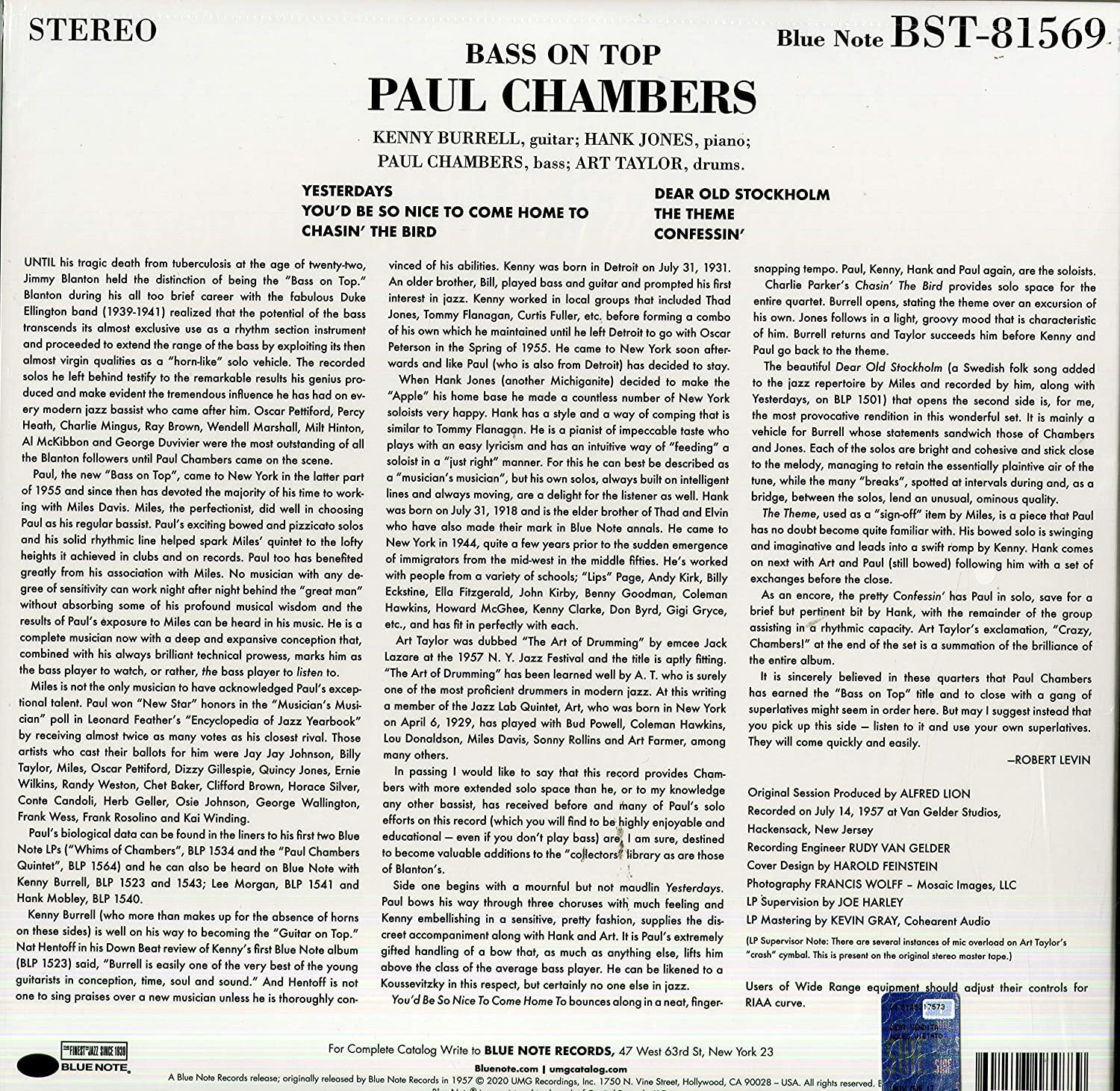 Paul Chambers Quartet (폴 챔버스 콰르텟) - Bass On Top [LP] 
