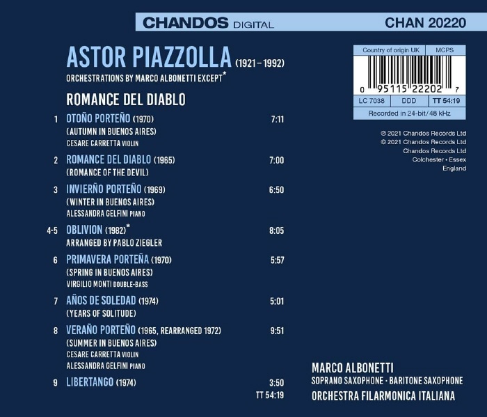 Marco Albonetti 피아졸라: 색소폰과 챔버 오케스트라를 위한 음악 (Piazzolla: Music for Saxophone and Chamber Orchestra) 