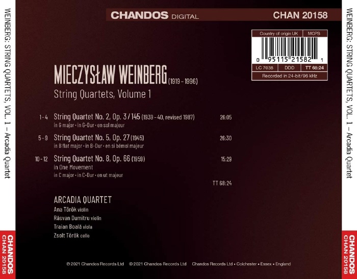 Arcadia Quartet 바인베르크: 현악 사중주 1집 - 아르카디아 콰르텟 (Weinberg: String Quartets Vol.1) 