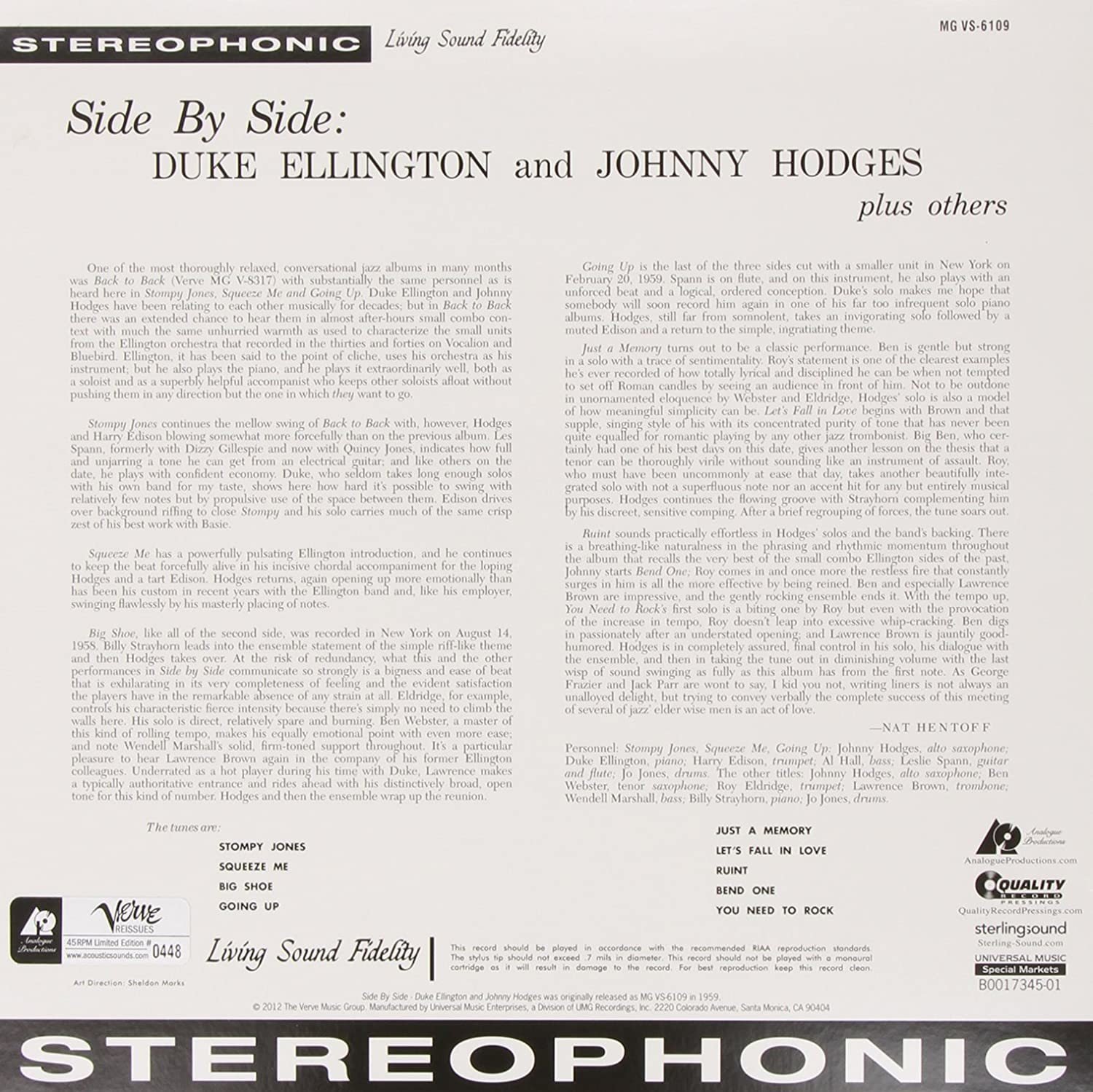 Duke Ellington / Johnny Hodges (듀크 엘링턴 / 조니 호지스) - Side By Side [2LP] 