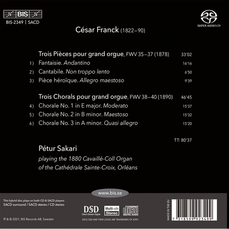 Petur Sakari 프랑크: 그랜드 오르간을 위한 소품과 코랄 (Franck: Trois Pieces Pour Grand Orgue, Trois Chorals Pour Grand Orgue) 
