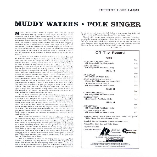 Muddy Waters (머디 워터스) - Folk Singer [2LP] 