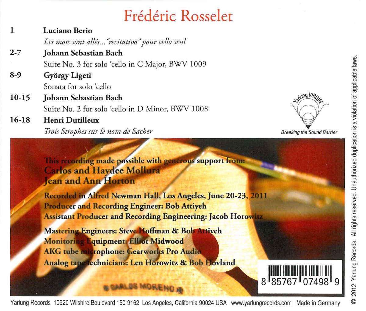 Frederic Rosselet 바흐: 첼로 모음곡 2, 3번 / 베리오: 말은 사라지고 (J.S.Bach: Cello Suites BWV1008, 1009 / Berio: Les mots sont alles for Cello solo) 