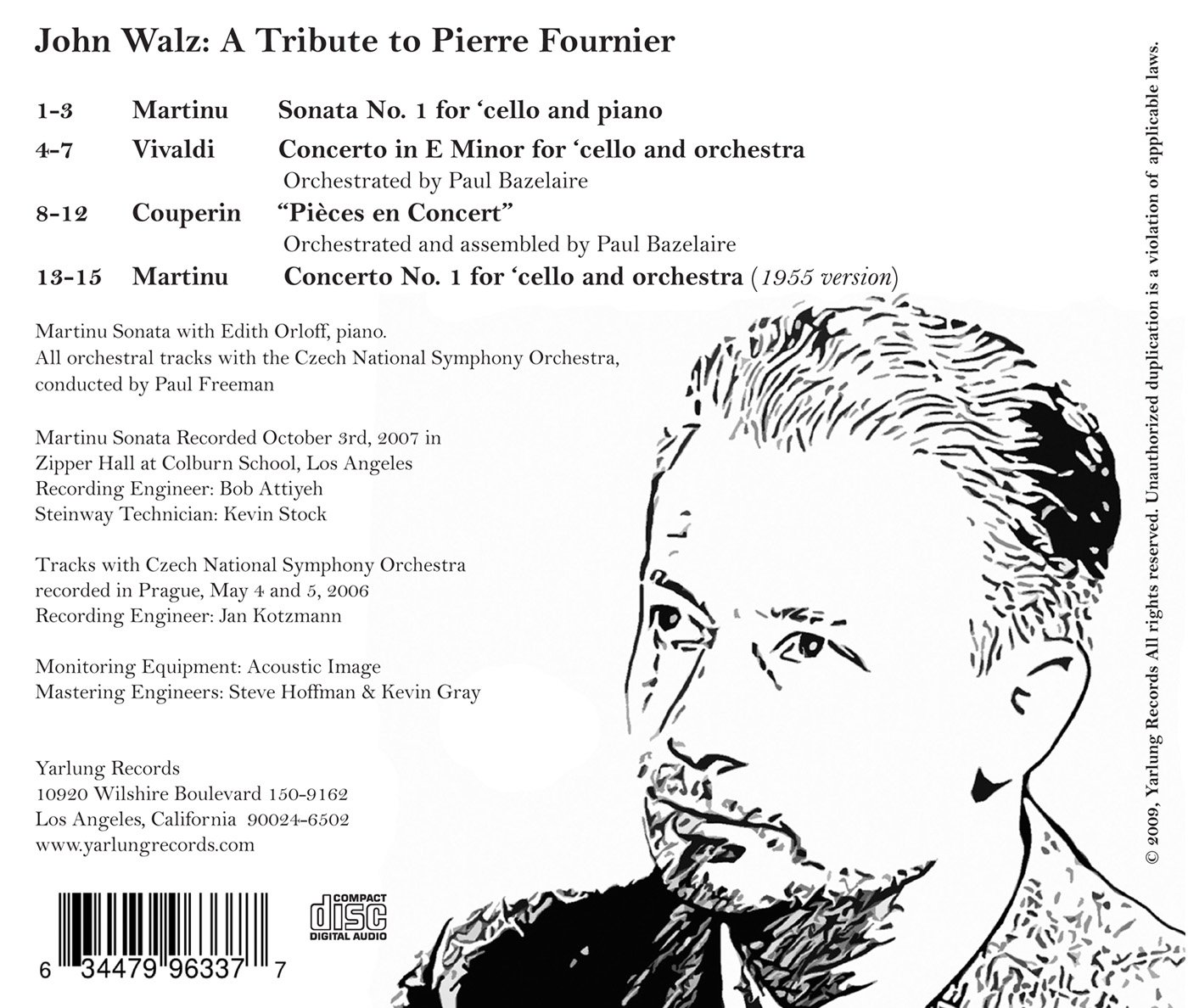 John Walz 마르티누: 첼로 협주곡 1번, 첼로 소나타 1번 / 비발디: 첼로 협주곡 마단조 (Martinu: Cello Concerto H.196, Cello Sonata H. 277 / Vivaldi: Cello Concerto RV40) 