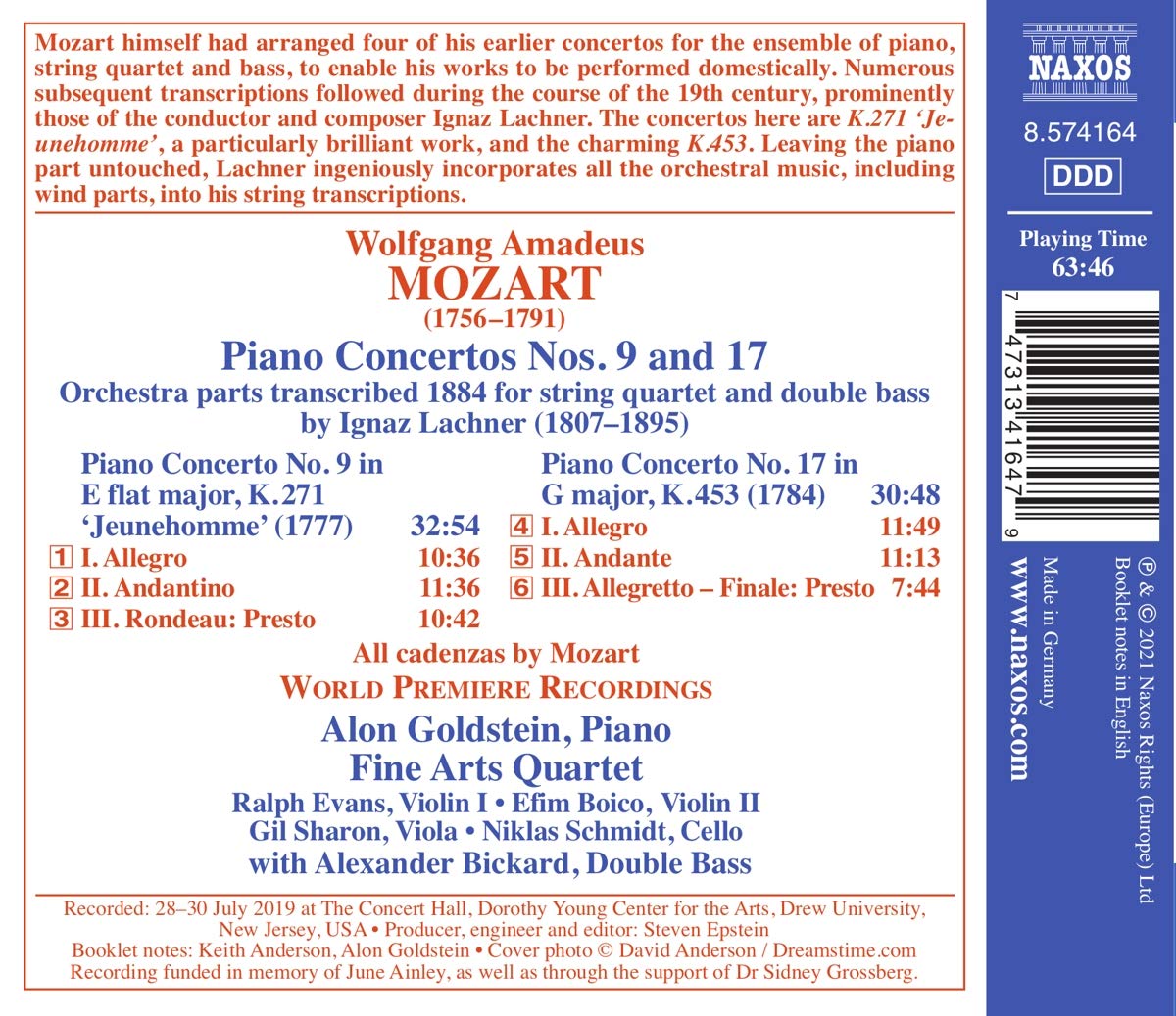 Alan Goldstein 모차르트-라흐너: 피아노 협주곡 9번, 17번 [실내악 편곡 버전] (Mozart - Ignaz Lachner: Piano Concertos K271 "Jeunehomme", K453) 