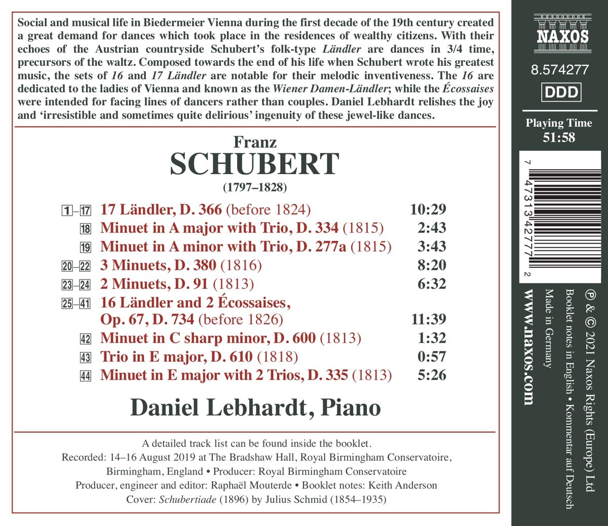 Daniel Lebhardt 슈베르트: 랜들러, 미뉴엣, 에코세즈 외 (Schubert: Landler, Minuets, Ecossaises) 