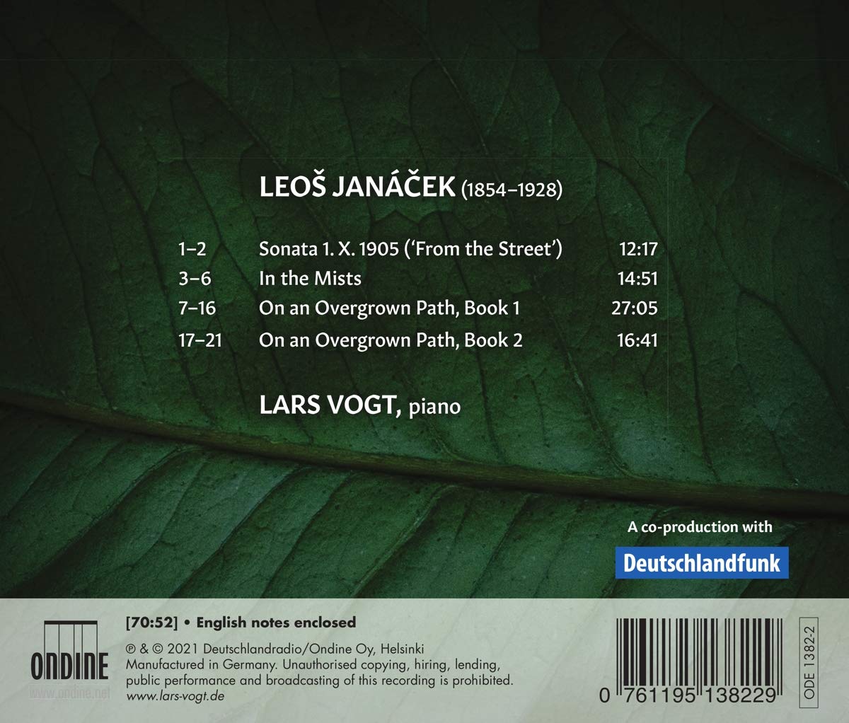 Lars Vogt 야나체크: 소나타 ‘1905년 10월 1일’, 안개 속에서, 잡초가 무성한 오솔길 1-2권 (Janacek: Piano Sonata, In the Mists, On an Overgrown Path) 