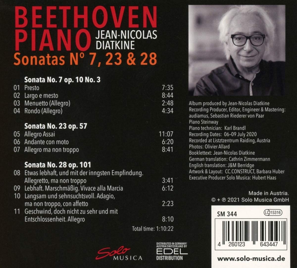 Jean-Nicolas Diatkine 베토벤: 피아노 소나타 7번, 23번 ‘열정’, 28번 (Beethoven: Piano Sonatas Op.10 No.3, Op.57 'Appassionata', Op.101) 