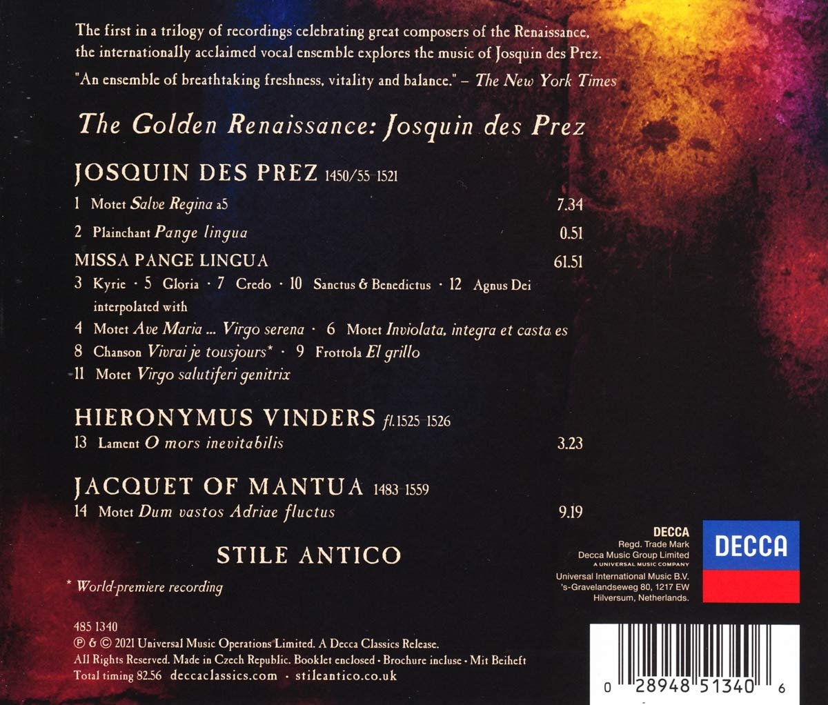 Stile Antico 고음악 보컬 앙상블이 노래하는 조스캥 데 프레 - 스틸레 안티코 (Josquin Des Prez - The Golden Renaissance) 
