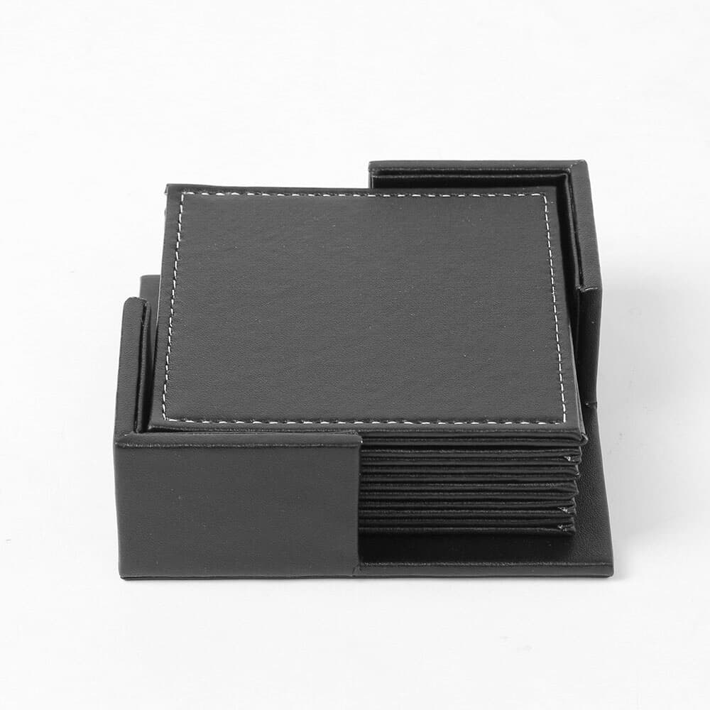 모클 스퀘어 가죽 컵받침 6p세트(블랙) 티코스터