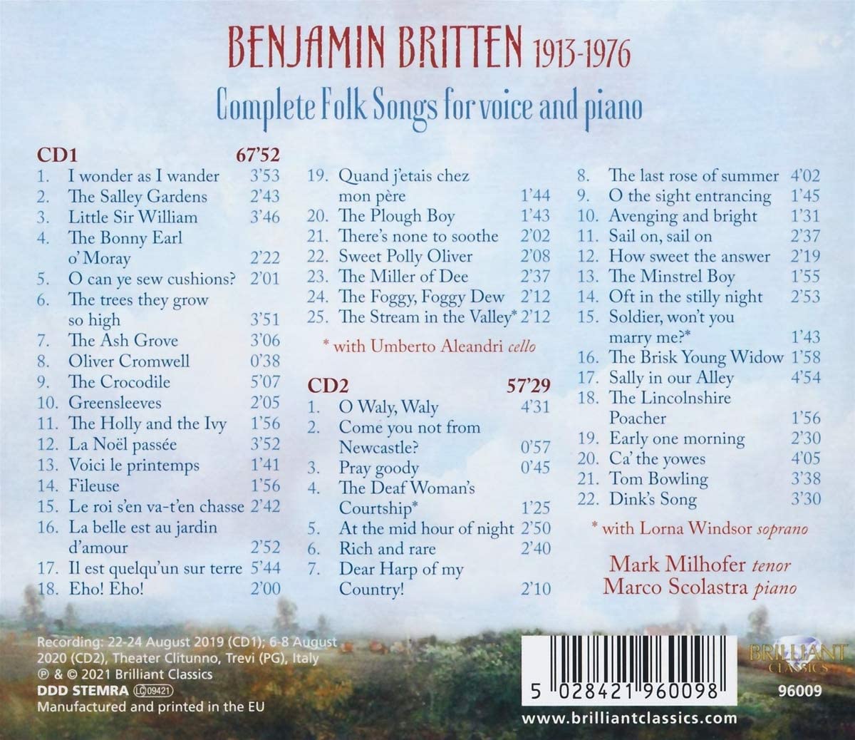 Mark Milhofer 브리튼: 성악과 피아노를 위한 민요 전곡 (Benjamin Britten: Complete Folk Songs For Voice and Piano) 