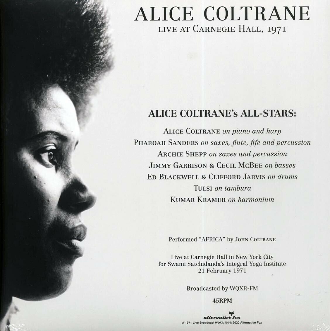 Alice Coltrane (앨리스 콜트레인) - Live At Carnegie Hall, 1971 [LP] 