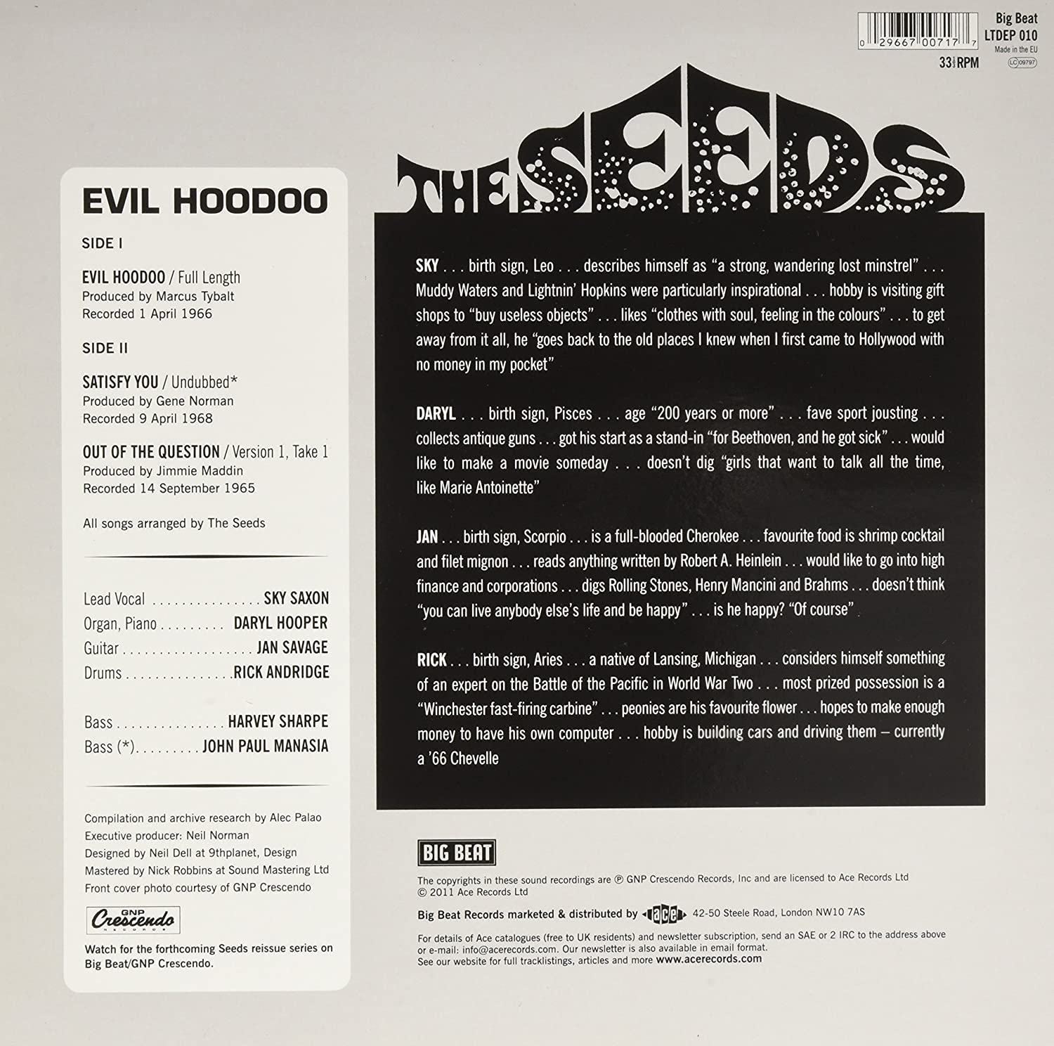 The Seeds (시즈) - Evil Hoodoo (EP) [10인치 Vinyl] 