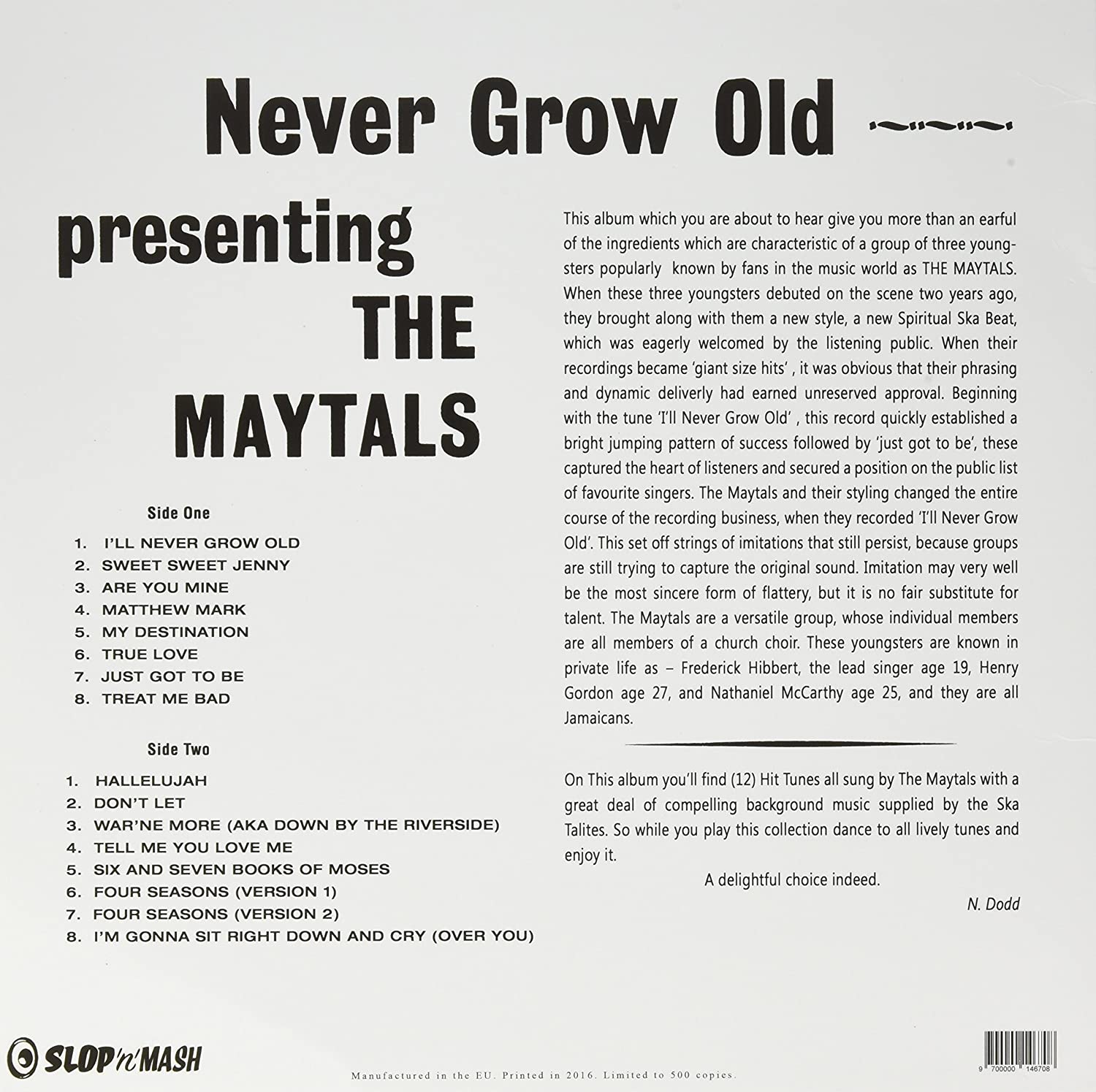 Toots & The Maytals (투츠 앤드 더 메이털스) - Never Grow Old: Presenting The Maytals [LP] 
