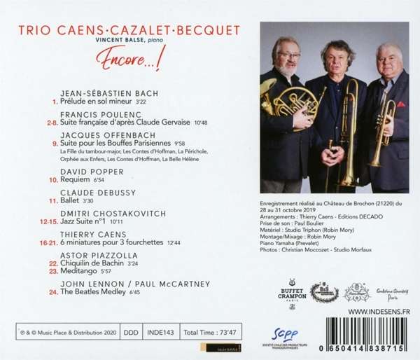 Trio Caens-Cazalet-Becquet 피아노와 금관 트리오로 만나는 바흐 / 풀랑 / 쇼스타코비치 / 피아졸라 (J.S.Bach / Poulenc / Shostakovich / Piazzolla: Brass Trio - Encore!) 