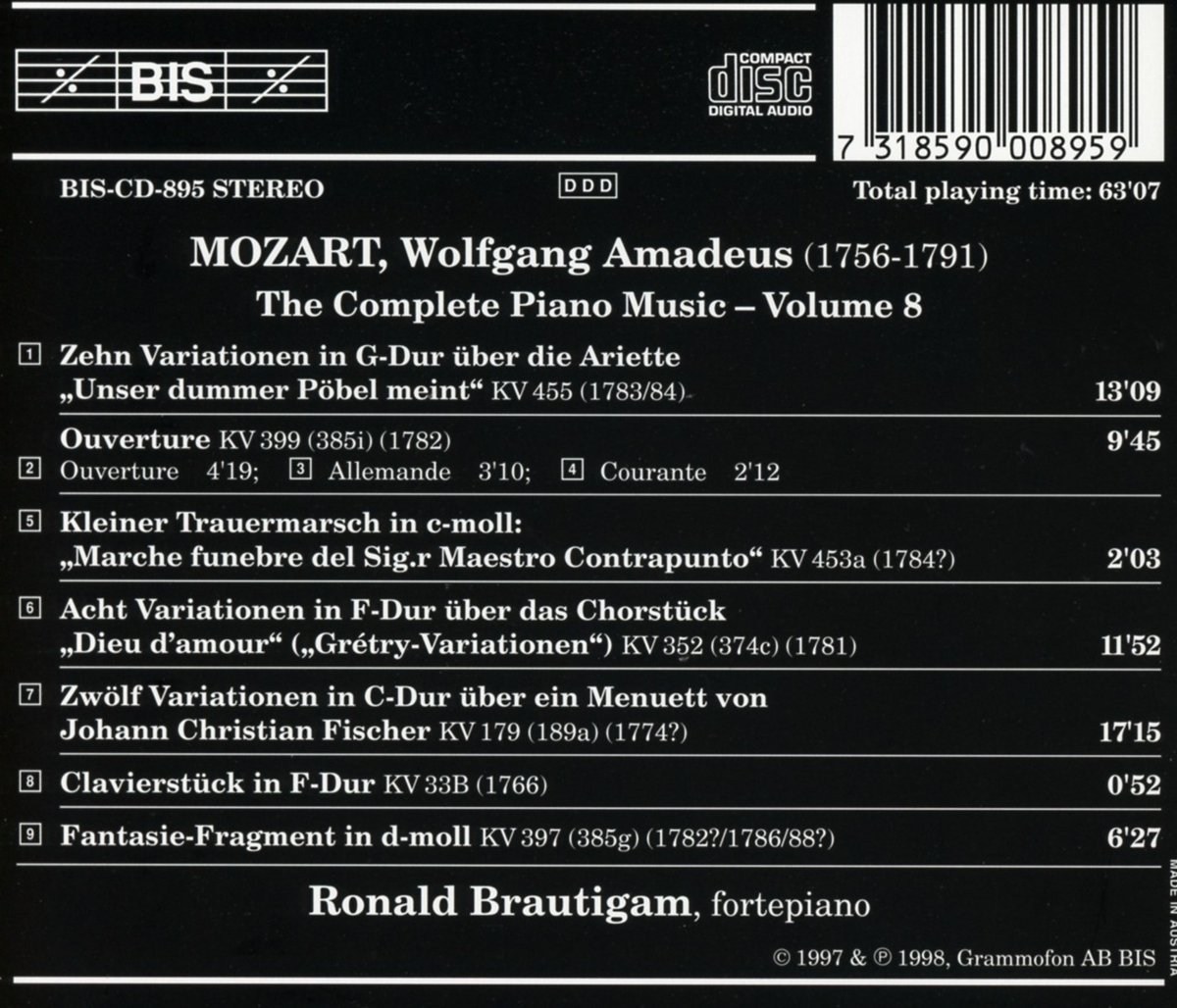 Ronald Brautigam 모차르트: 피아노 음악 8권 (Mozart : Piano Music Vol. 8) 