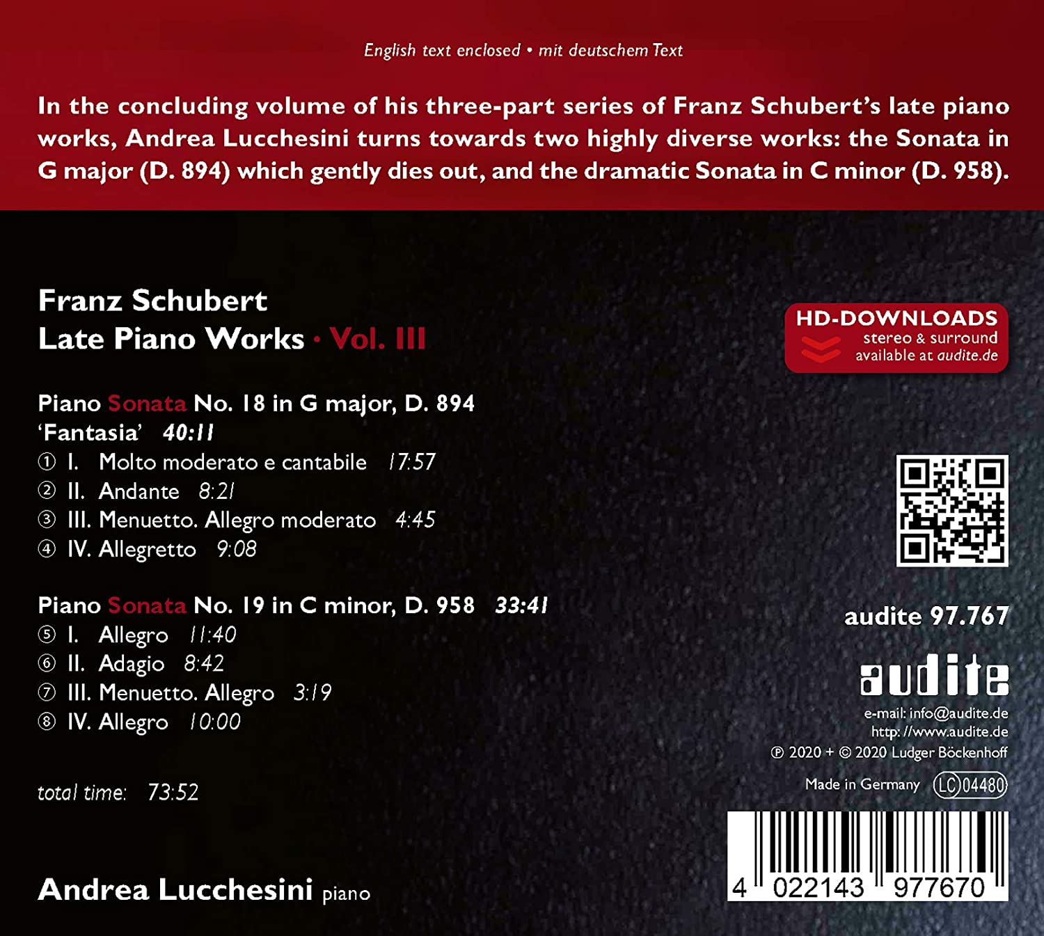 Andrea Lucchesini 슈베르트: 후기 피아노 작품 모음 3집 (Schubert: Late Piano Works Vol. 3) 