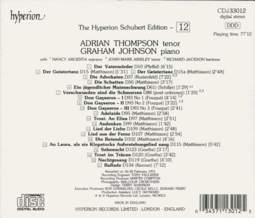 Adrian Thompson 슈베르트: 가곡집 12집 (Schubert : Lieder, Edition Vol. 12) 