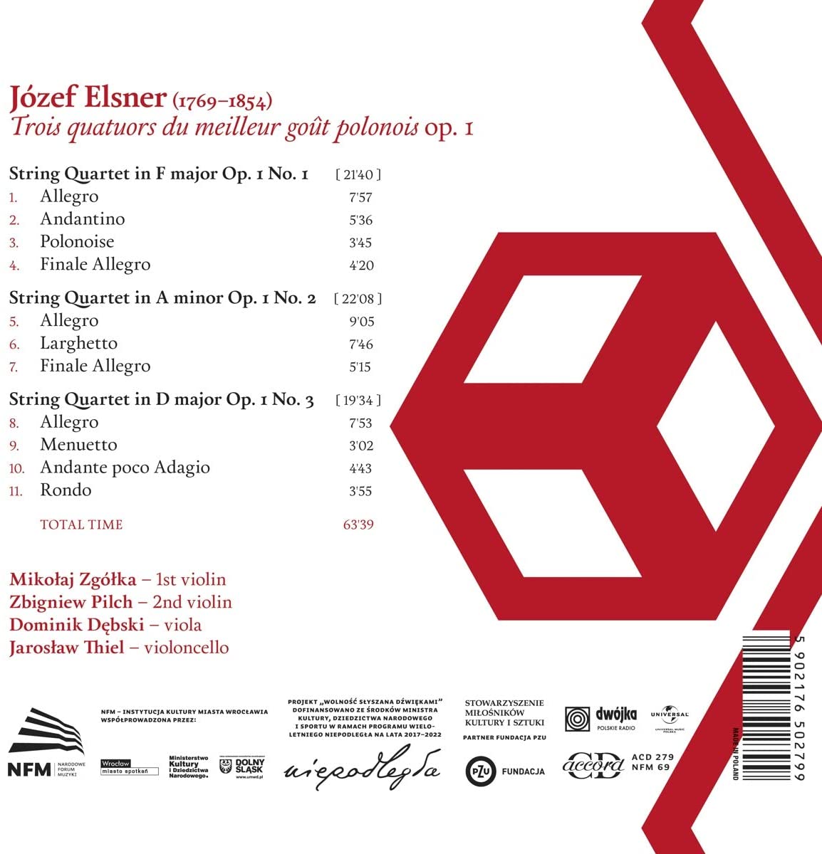 Mikolaj Zgolka 요제프 엘스너: 세 개의 현악 사중주 모음 (Jozef Elsner: String Quartets Op. 1 Nos.1-3) 