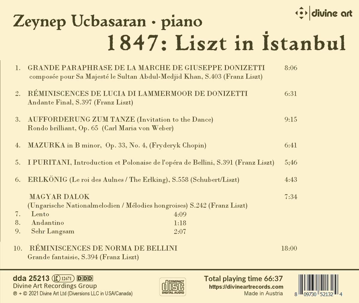 Zeynep Ucbasaran 1847년, 리스트의 이스탄불 리사이틀 (1847: Liszt in Istanbul) 