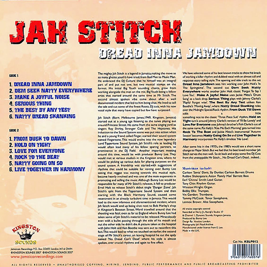 Jah Stitch (자 스티치) - Dread Inna Jamdown [LP] 