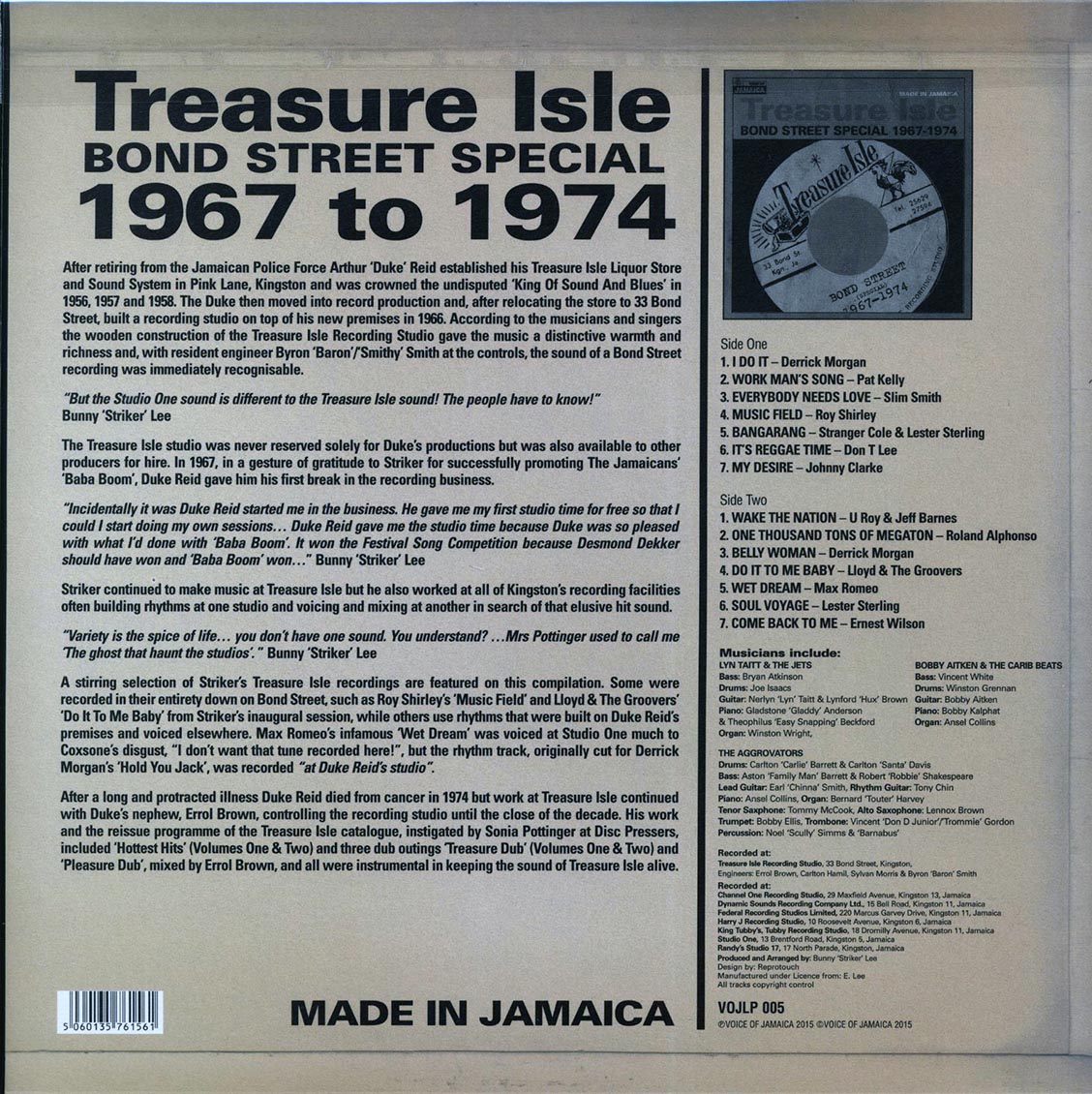 락 스테디 - 레게 음악 모음 (Treasure Isle Bond Street Special 1967-1974) [LP] 