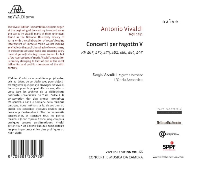 Sergio Azzolini 비발디: 바순 협주곡 5권 (Vivaldi: Bassoon Concertos RV 467, 476, 479, 481, 486, 489, 497) 