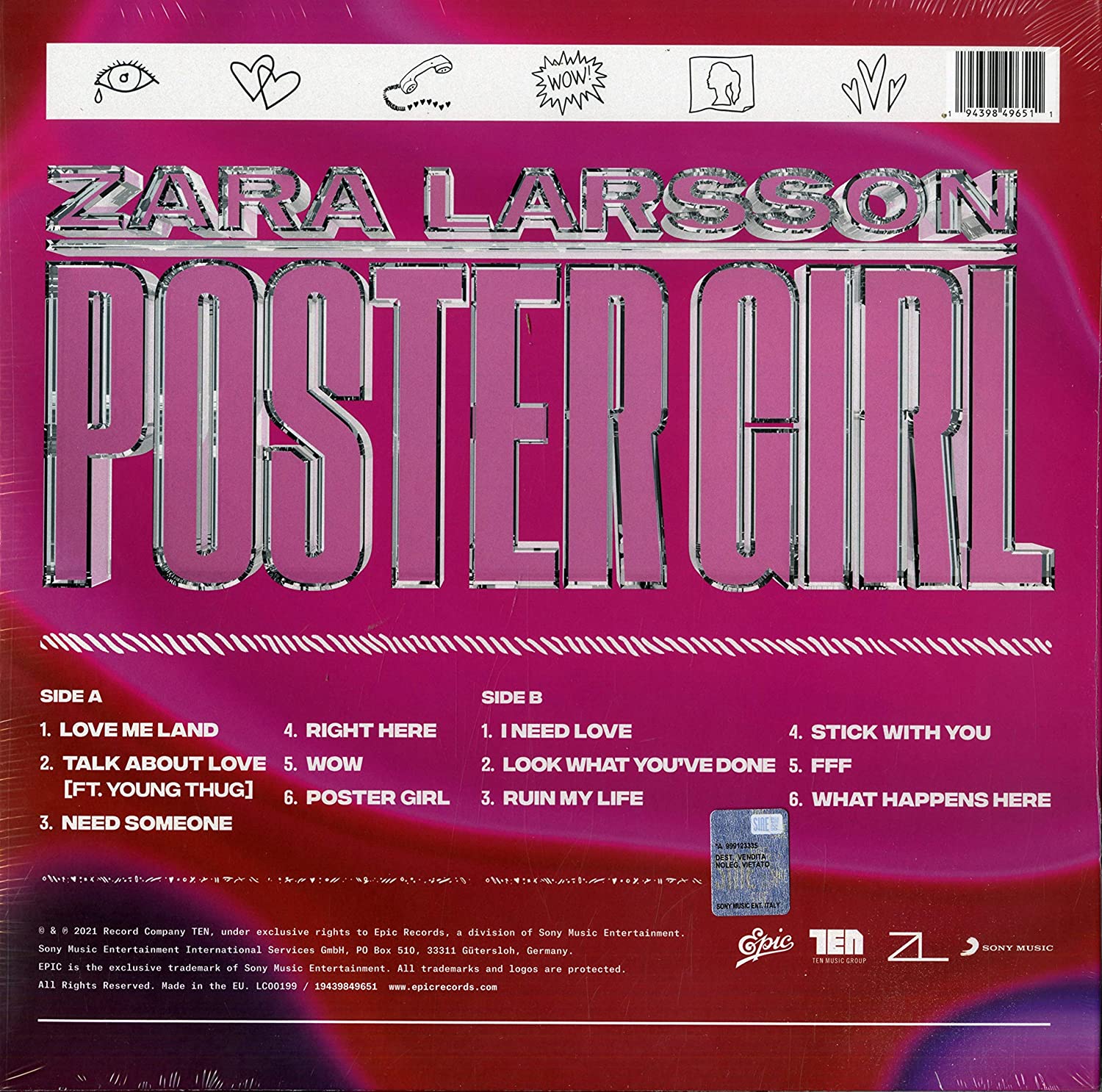 Zara Larsson (자라 라슨) - Poster Girl [화이트 컬러 LP] 