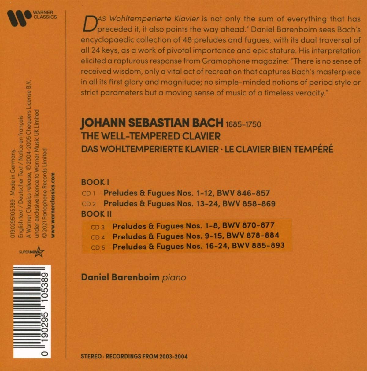 Daniel Barenboim 바흐: 평균율 클라비어 1, 2권 전곡 - 다니엘 바렌보임 (J.S.Bach: The Well-Tempered Clavier BWV 846-893) 