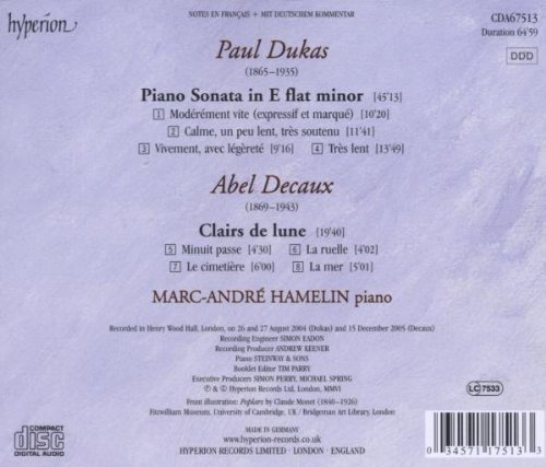 Marc-Andre Hamelin 뒤카: 피아노 소나타 / 드코: 달빛 (Dukas : Piano Sonata / Decaux : Clairs De Lune)