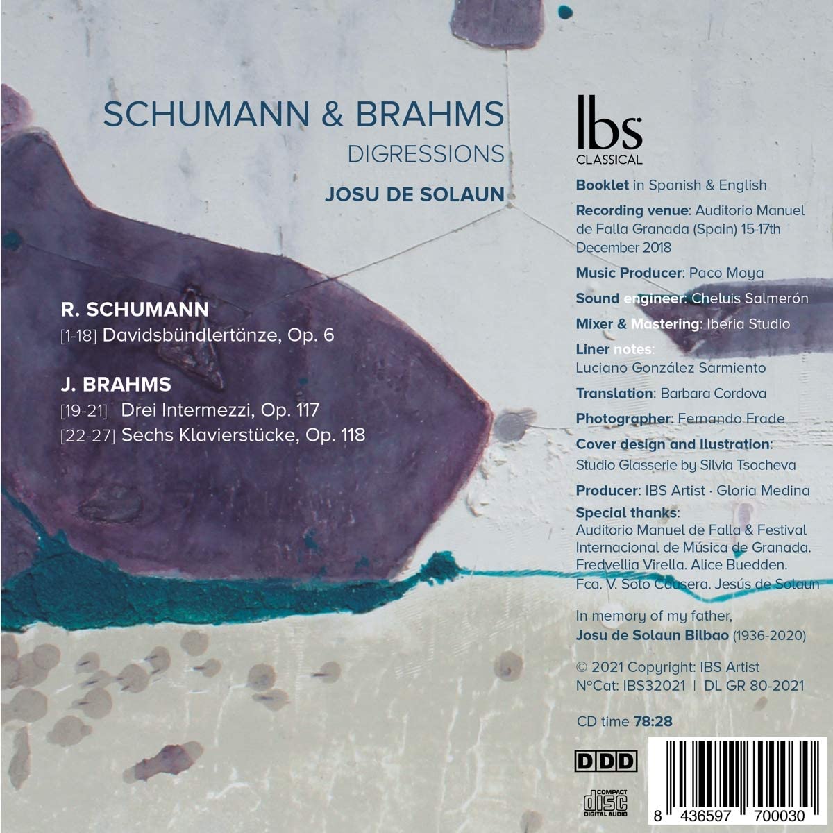 Josu de Solaun 슈만: 다비트 동맹 무곡집 / 브람스: 세 개의 간주곡, 여섯 개의 피아노곡집 (Schumann: Davidsbundlertanze Op.6 / Brahms: Intermezzi Op.177, Klavierstucke Op.118) 