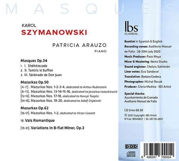 Patricia Arauzo 시마노프스키: 마스크, 마주르카, 변주곡 (Szymanowski: Masques Op.34, Mazurkas, Variations Op.3)